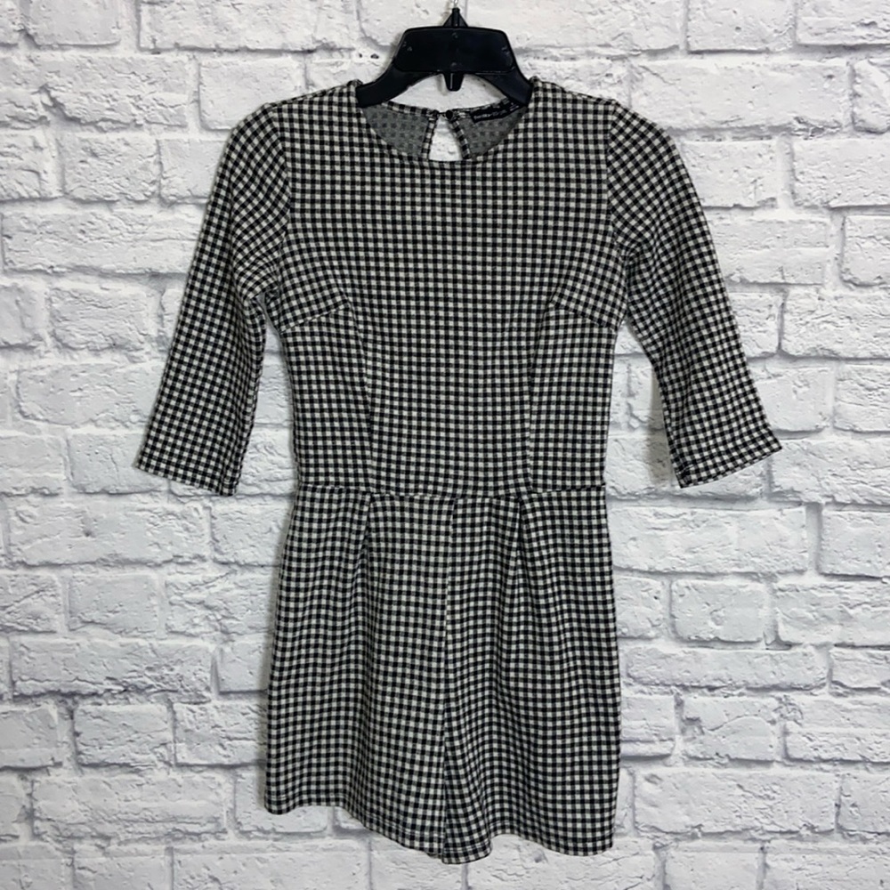 Bershka BSK Girl Gingham Plaid 3/4 Sleeve Romper size Small